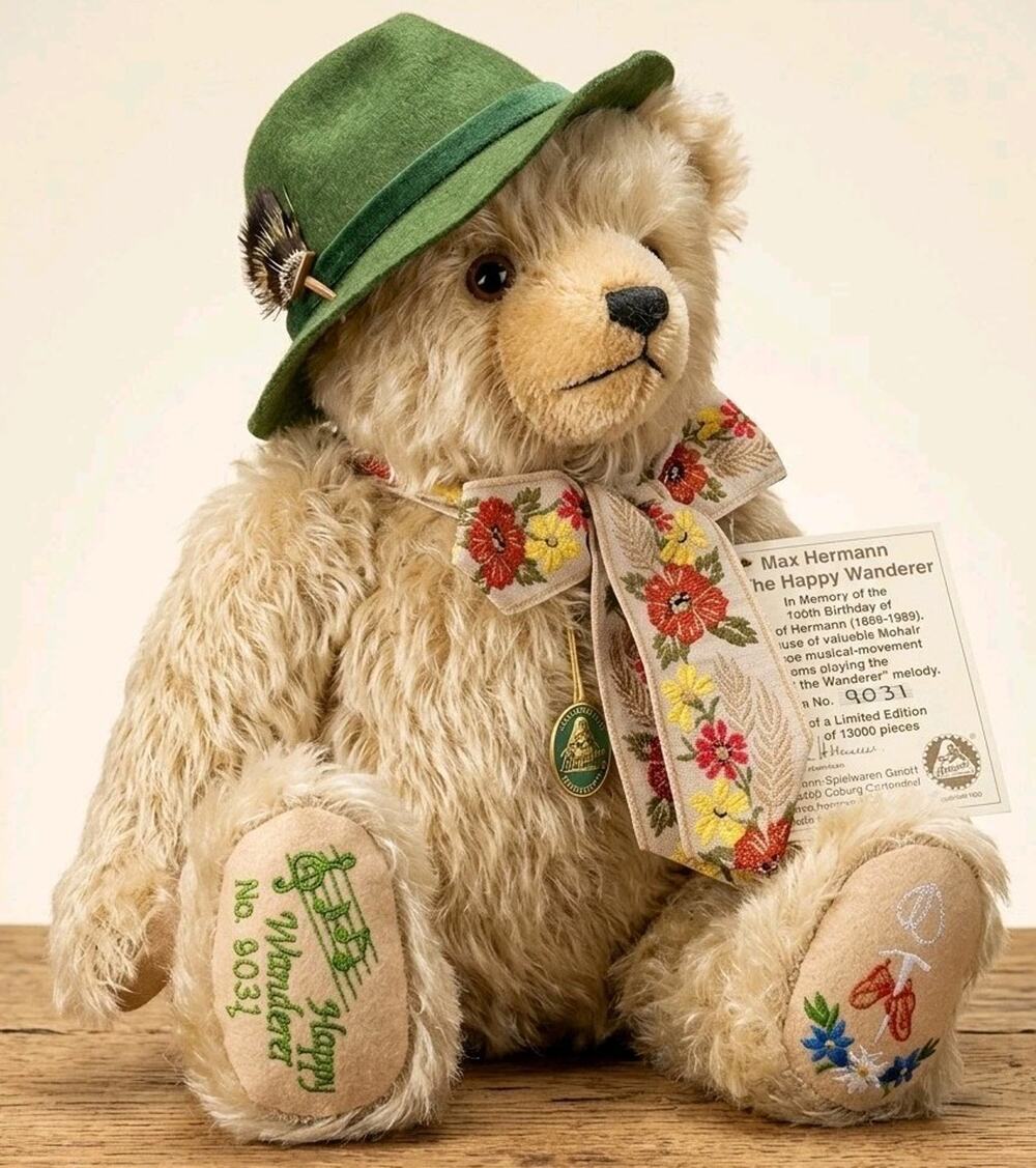 Hermann Max The Happy Wanderer Teddy Bear Musical Ltd. Edition Mohair Jointed